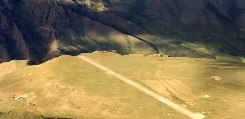 Bare Matekane Airstrip perched on a cliff in the heart of Lesotho.