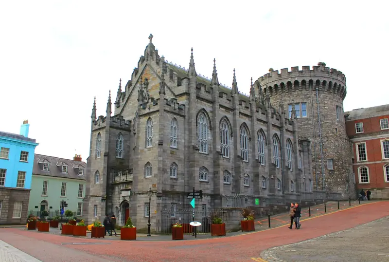 Historic Dublin Castle with Gothic architecture.