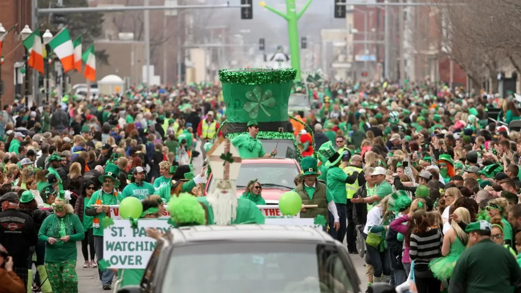 Crowded Boston parade celebrating the holiday with us.