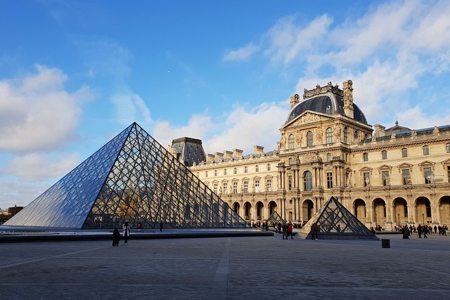Louvre Museum with iconic glass pyramid.