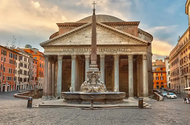 Ancient Pantheon with its iconic dome and columns.